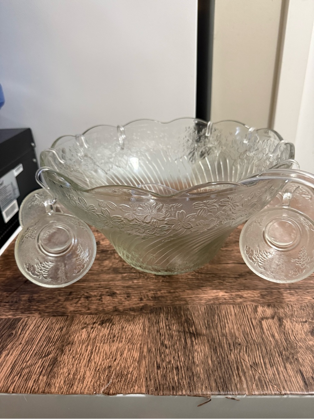 Clear Glass Decorative Punch Bowl with Cups